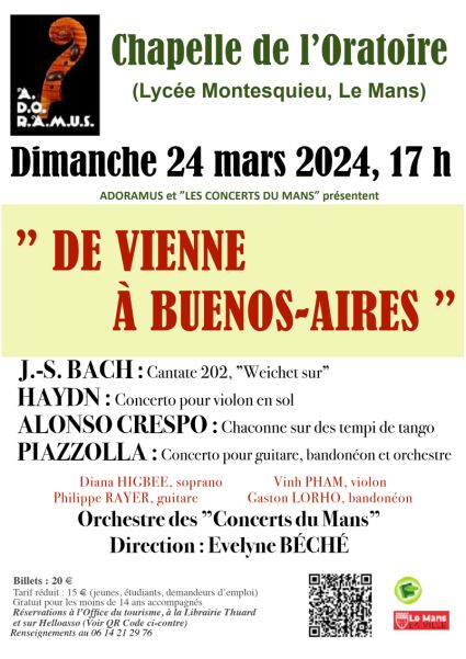 Concert Adoramus : de Vienne aux trottoirs de Buenos-Aires - 24 mars 2024 - chapelle de l'Oratoire - Le Mans (Sarthe, France) - direction Evelyne Bch