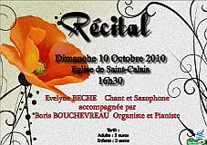 Recital singing, saxophone, piano, organ - Evelyne Béché - Boris Bouchevreau - Church of Saint-Calais (Sarthe, France) - 10 october 2010