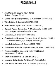 programme of the concert of the Choir of the University of Maine conducted by Evelyne Béché - Yvré l'Evêque - Sarthe, France