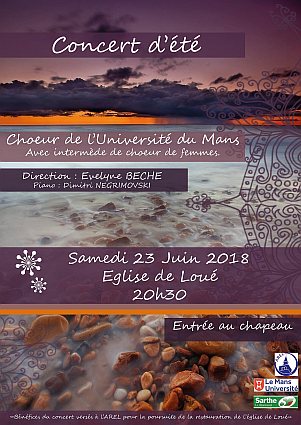 Choeur de l'Université du Mans samedi 23 juin 2018, église de Loué (Sarthe, France). Direction Evelyne Béché, piano Dimitri Negrimovski