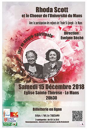 Concert Rhoda Scott et le Choeur de l'Université du Mans dirigé par Evelyne Béché. Eglise Sainte-Thérèse, Le Mans, 15 décembre 2018