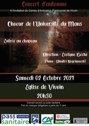 Concert du Choeur de l'Université du Mans, samedi 2 octobre 2021 ; église de Vivoin (Sarthe, France) - direction Evelyne Béché