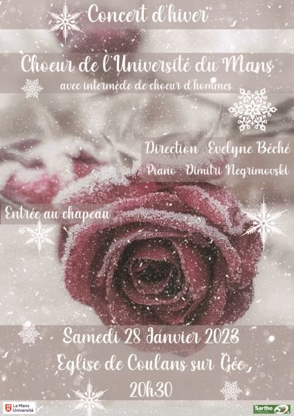 Concert du choeur de l'université du Mans, dirigé par Evelyne Béché, avec intermède de choeur d'hommes - samedi 28 janvier 2023, Coulans-sur-Gée