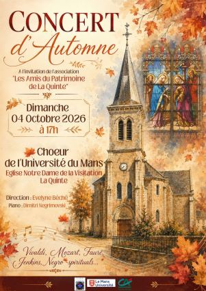 affiche Concert du Choeur de l'Universit� du Mans, dimanche 4 octobre 2026, dirig� par Evelyne B�ch�, piano Dimitri Negrimovski, �glise Notre-Dame de La Quinte (Sarthe, France)