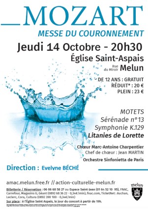 Concert du Choeur Marc-Antoine Charpentier de Melun avec orchestre, dirigés par Evelyne Béché - Eglise St-Aspaix de Melun, jeudi 14 octobre 2021