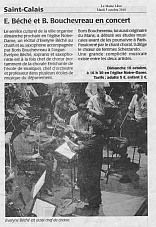 article Le Maine Libre - récital chant, saxophone, piano, orgue, Evelyne Béché, Boris Bouchevreau, Saint-Calais (Sarthe)