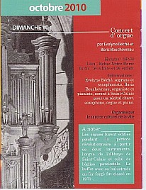 recital singin, saxophone, piano, organ, Evelyne Béché, Boris Bouchevreau, 10 October 2010, Saint-Calais, Sarthe, France