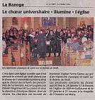 article Le Maine Libre 22/12/2009 - Christmas concert - La Bazoge - Choir of the University of Maine - Evelyne Béché