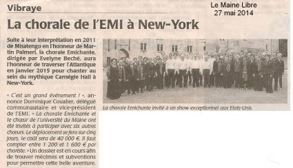 article Le Maine Libre 27 mai 2014 - Evelyne Béché - Misatango - Carnegie hall