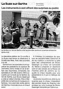 article Ouest-France concert Ca souffle à La Suze (it blows in La Suze), 27 avril 2010, La Suze-sur-Sarthe (Sarthe, France)