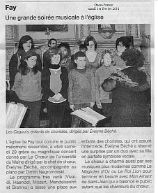 article Ouest-France 1er février 2011 - concert du choeur de l'Université du Maine à Fay le 29 janvier 2011