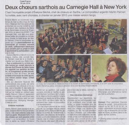 article ouest-france 6 juin 2014 - Evelyne Béché - Mistango - Carnegie Hall