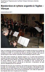 article ouest-france 03/04/2011 ; misatango Palmeri, chorale Emichante dirigée par Evelyne Béché