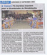 article Le Maine Libre concerts Mendelssohn - Le Mans (France)