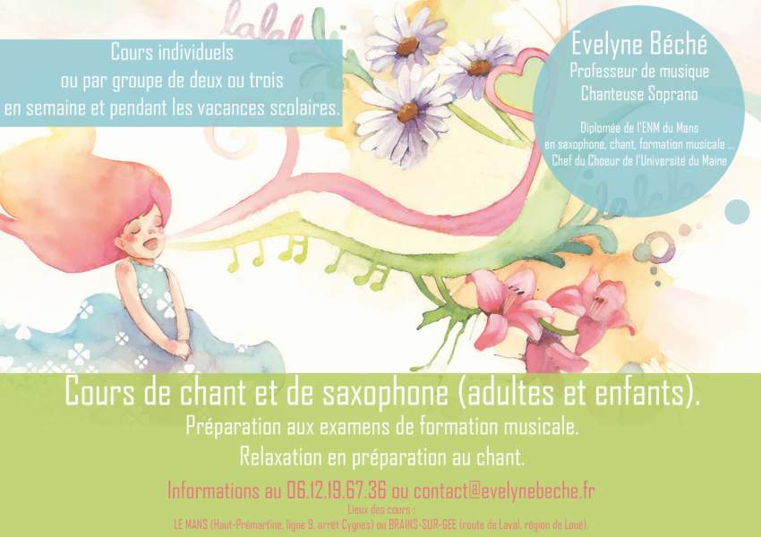 cours chant, saxophone, formation musicale - Evelyne Béché, Le Mans, Coulans-sur-Gée, Loué, Sarthe - ©Manoon-créations