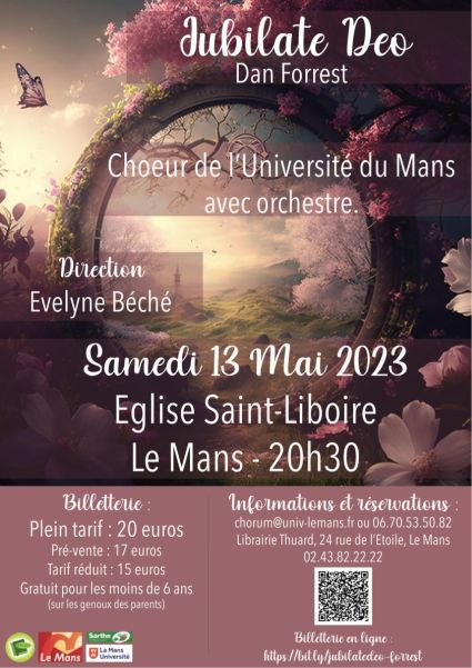 Concert Jubilate Deo de Dan Forrest du choeur de l'universit du Mans avec orchestre, dirigs par Evelyne Bch - samedi 13 mai 2023, Eglise Saint-Liboire, Le Mans