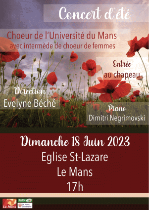 Concert du choeur de l'universit du Mans, dirig par Evelyne Bch, avec intermde de choeur de femmes - samedi 18 juin 2023, glise St-Lazare, Le Mans