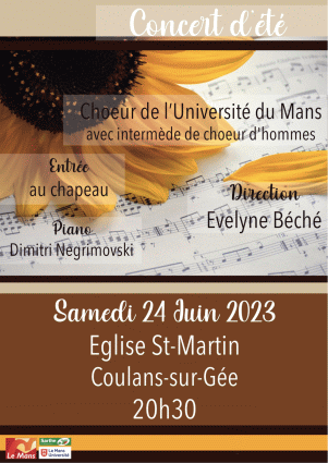 Concert du choeur de l'universit du Mans, dirig par Evelyne Bch, avec intermde de choeur d'hommes - samedi 24 juin 2023, Coulans-sur-Ge