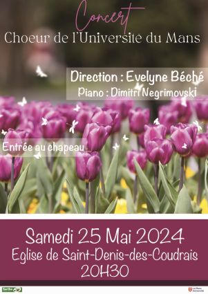 Concert du choeur de l'universit du Mans, dirig par Evelyne Bch - samedi 25 mai 2024, glise de Saint-Denis-des-Coudrais