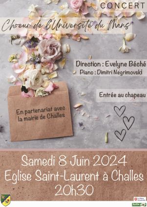 Concert du choeur de l'universit du Mans, dirig par Evelyne Bch - samedi 8 juin 2024, glise de Challes